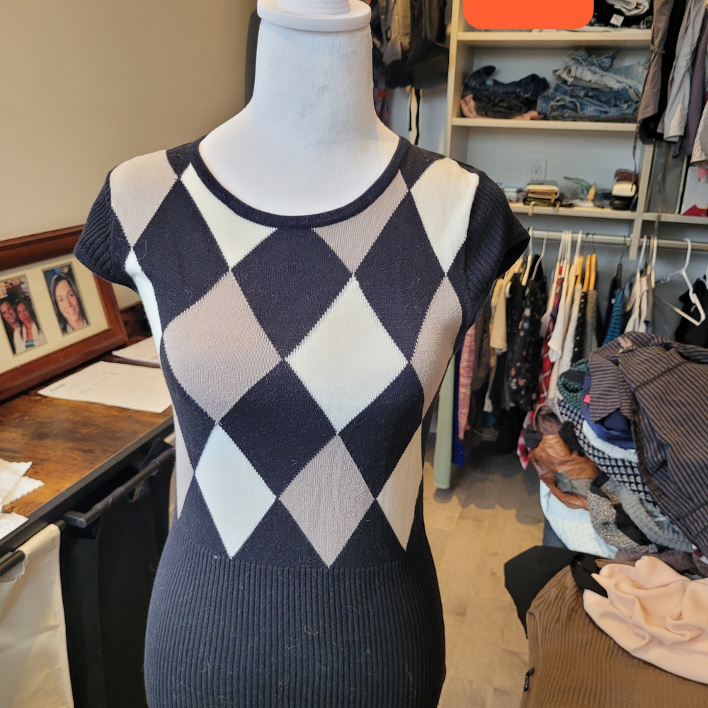 Black and White Argyle Knit Dress